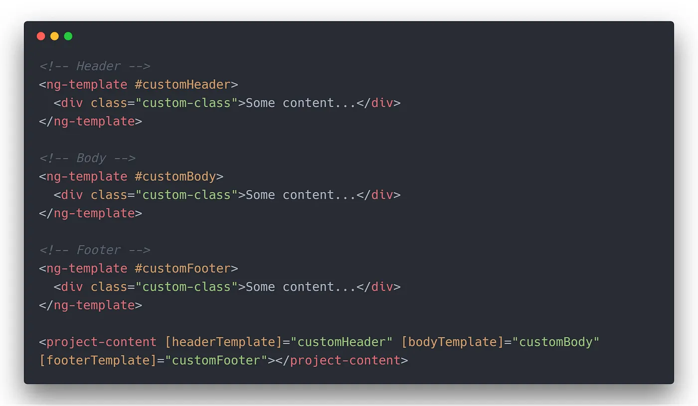 Example 2 — Using newly modified component <project-content>
