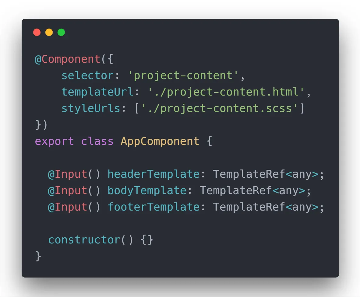Example 2 — Making customizable component, project-content.ts